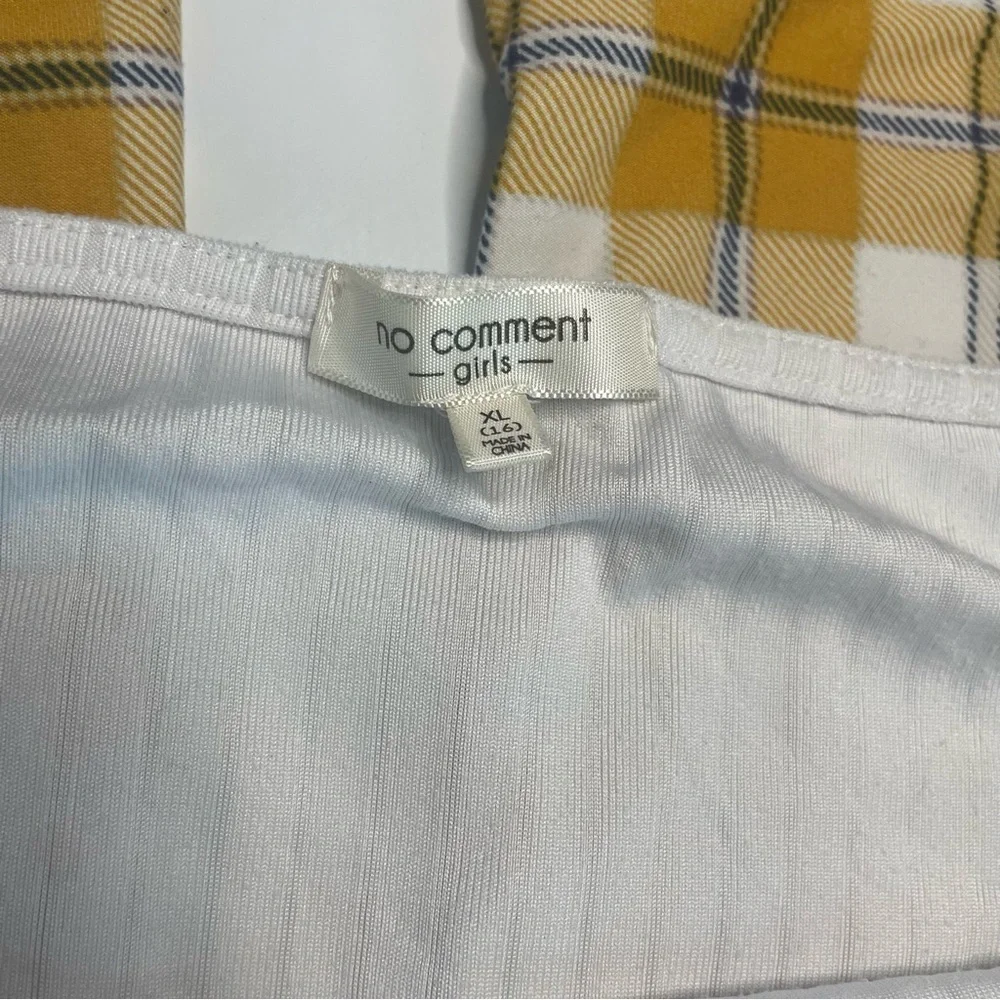 No Comment Girls 16 XXL White and Yellow Plaid Jumpsuit Hemmed Straps PRELOVED